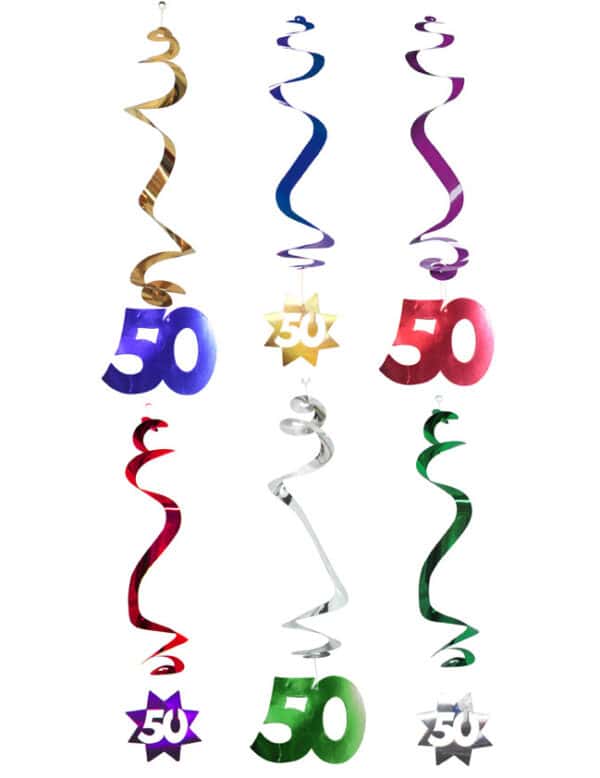 50. Geburtstag Dekospiralen Party-Deko 6 Stück bunt 61cm