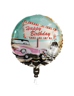 50er-Jahre Rock'n'roll Aluminiumballon Happy Birthday bunt 45 cm