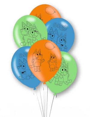 Bluey-Ballons Lizenzartikel 6 Stück blau-grün-orange 27