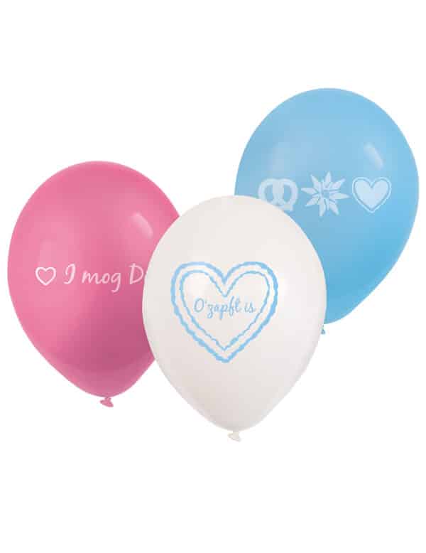 6 Volksfest Luftballons Bayern 23 cm rosa-blau-weiß