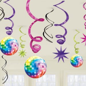 70er Disco Swirls Party-Deko 12 Stück bunt 55cm