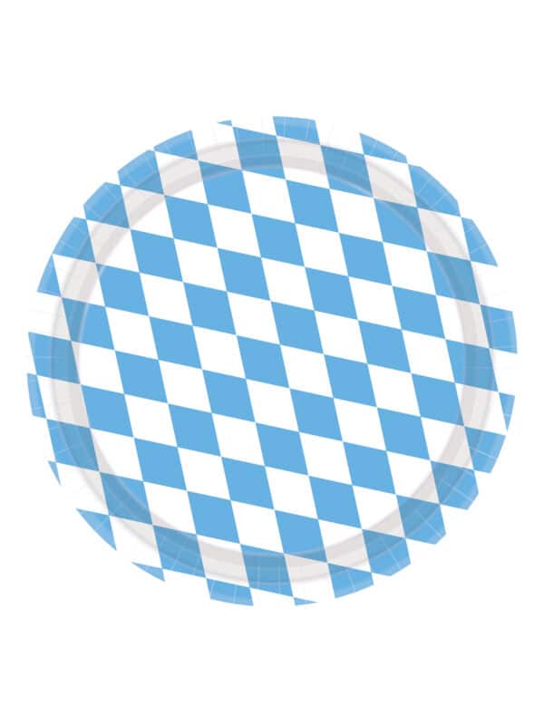8 Bayerische Pappteller 23 cm blau-weiß