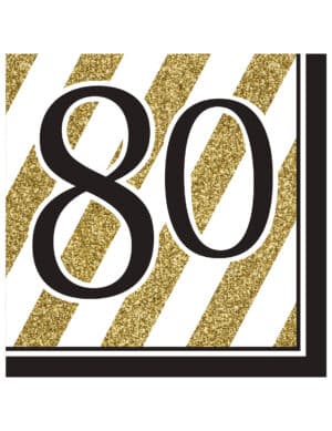80. Geburtstag Party-Servietten Tischdeko 16 Stück gold-schwarz-weiss 33 x 33cm