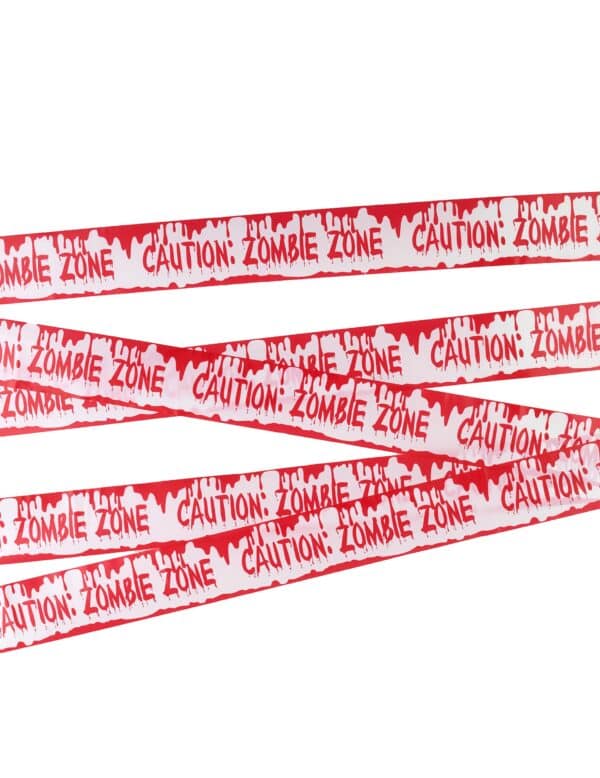Absperrband 'Caution: Zombie Zone' Halloween-Deko weiss-rot 7