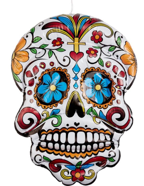 Aufblasbarer Sugar Skull zum Aufhängen Tag der Toten Deko bunt 100cm