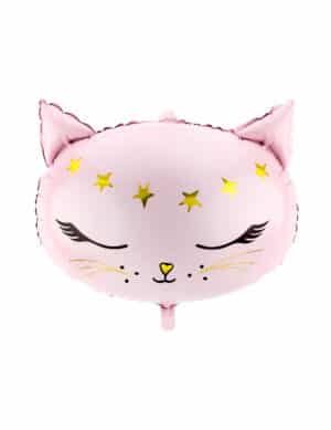 Niedlicher Katzen-Ballon Party-Raumdeko rosa-gold-schwarz 48 x 36 cm