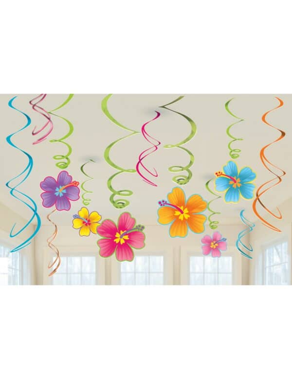 Blumen-Aufhänger Hawaiiparty-Deko 12 Stück bunt 13x18cm
