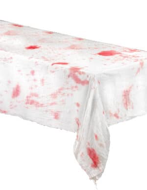 Blutige Tischdecke Halloween-Deko weiss-rot 185x140 cm