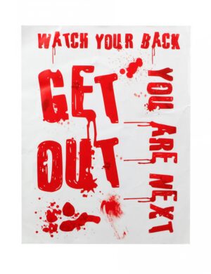 Blutiges Poster für Halloween Get out weiss-rot 42 x 19 cm