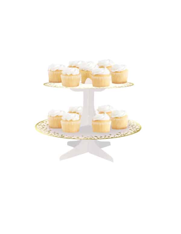 Cupcake-Ständer 2-stöckig weiß-goldfarben 31 x 24 cm