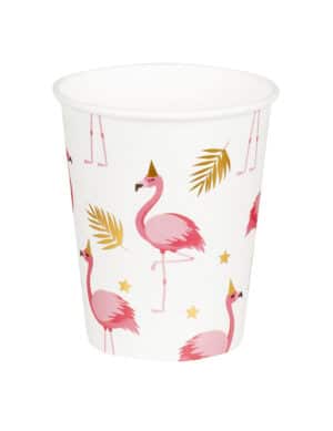 Flamingo-Pappbecher Tropen-Deko 10 Stück 210 ml rosa-gold-weiß