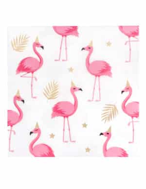 Flamingo-Servietten Tropen 20 Stück weiß-gold-pink 33 x 33 cm
