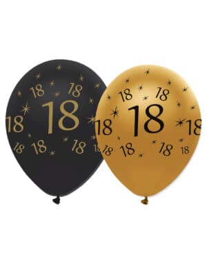 Geburtstagsballons 18 Jahre Jubiläums-Luftballons 6 Stück gold-schwarz 30cm