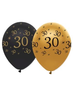 Geburtstagsballons 30 Jahre Jubiläums-Luftballons 6 Stück gold-schwarz 30cm