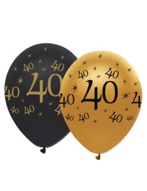 Geburtstagsballons 40 Jahre Jubiläums-Luftballons 6 Stück gold-schwarz 30cm