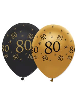 Geburtstagsballons 80 Jahre 6 Stück schwarz-gold
