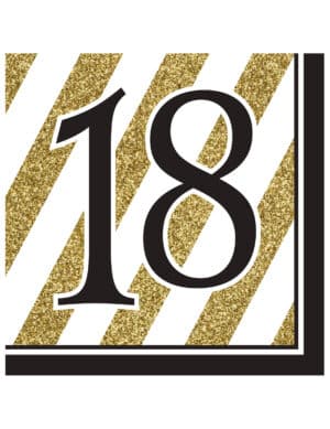 Geburtstagsservietten 18 Jahre Jubiläumsservietten 16 Stück gold-schwarz-weiss 33x33cm