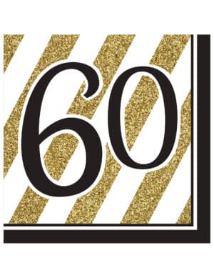 Geburtstagsservietten 60 Jahre Jubiläumsservietten 16 Stück gold-schwarz-weiss 33x33cm