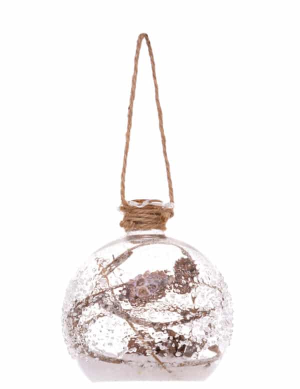 Gefüllte Weihnachtskugel mit Frosteffekt Christbaumschmuck braun-weiß 9 cm