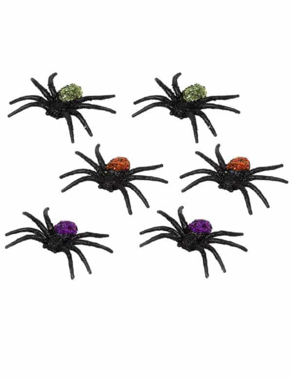 Glitzernde Spinnen Halloween-Deko 6 Stück bunt
