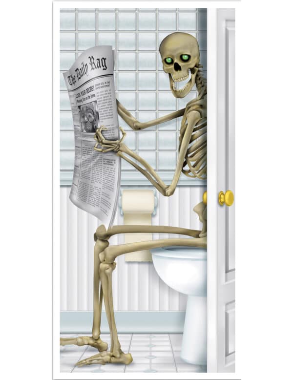 Grinsendes Skelett WC Tür-Poster Halloween Party-Deko beige-weiss 76x152cm