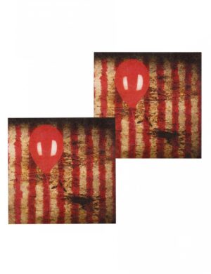 Gruselclown-Servietten mit Luftballon 12 Stück Halloween-Dekoration rot-schwarz 33x33cm