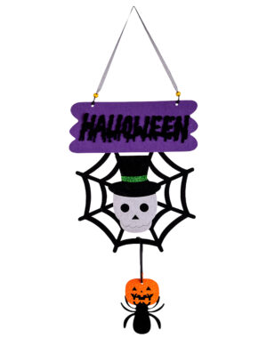 Halloween-Hängedeko mit Totenkopf und Spinne bunt 60 cm