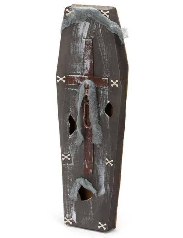 Halloweendeko Sarg mit Kreuz braun-grau-beige 71x22x7cm