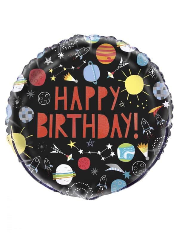 Happy Birthday-Aluminiumballon Weltall bunt 45 cm