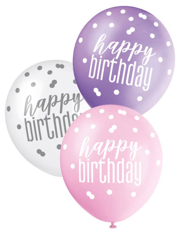 Happy Birthday Ballons Geburtstagsdeko Jubiläumsballons 6 Stück rosa-weiss 30cm