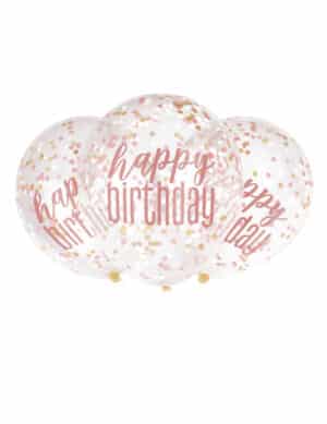Happy Birthday Konfetti-Luftballons 6 Stück transparent-pink 30 cm