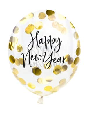 Happy New Year-Latexballons Goldene Konfetti 3 Stück transparent-schwarz-goldfarben 27 cm