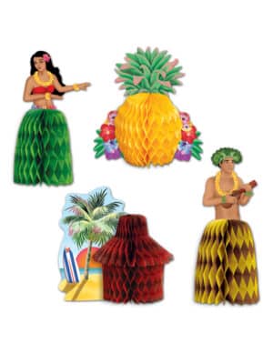 Hawaii-Pappaufsteller Hawaiiparty-Tischdeko 4 Stück bunt