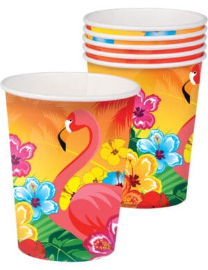 Hawaiiparty-Becher Flamingo und Blumen 6 Stück bunt 250ml