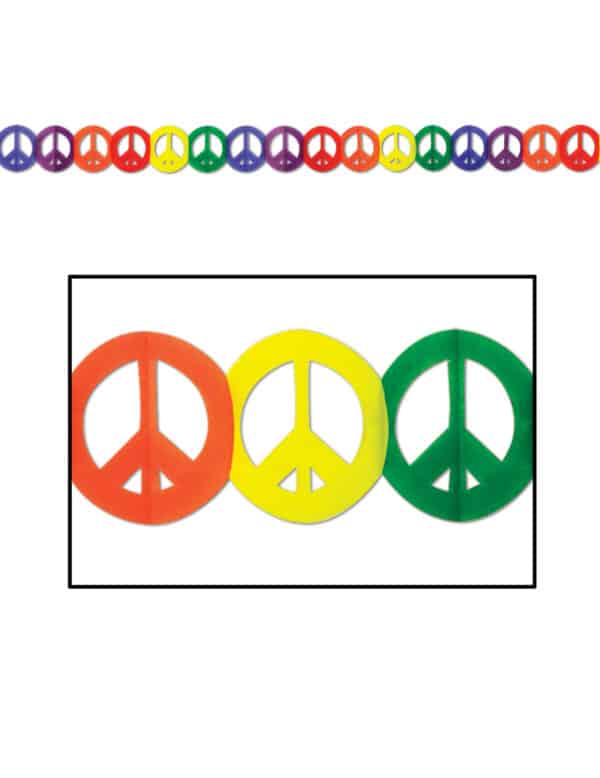 Hippie Girlande Party-Deko Peace-Zeichen bunt 365x15cm