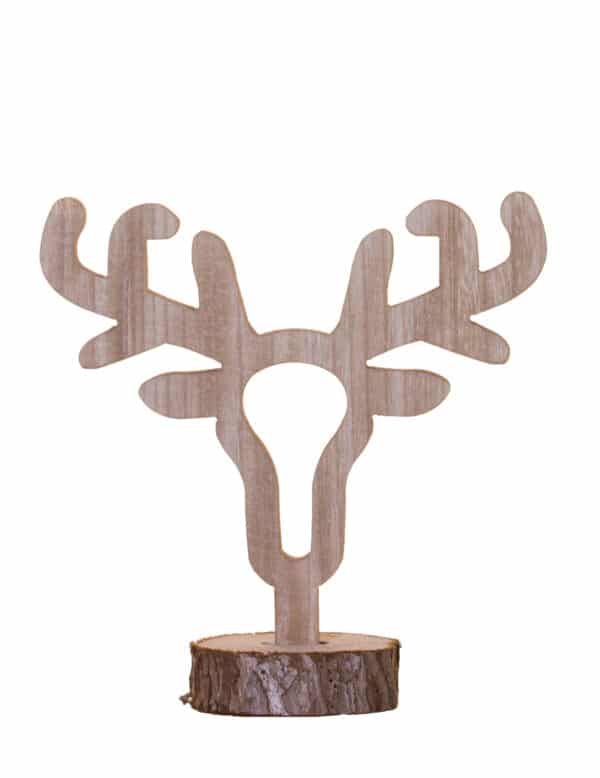 Hirschkopf-Dekofigur aus Holz Weihnachts-Tischdeko braun 25 cm