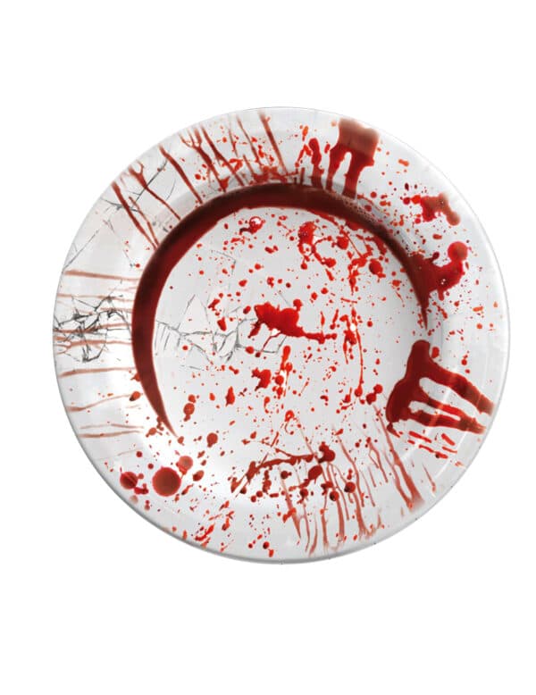 Horror-Teller Blutiger Handabdruck 6 Stück weiss-rot 23cm