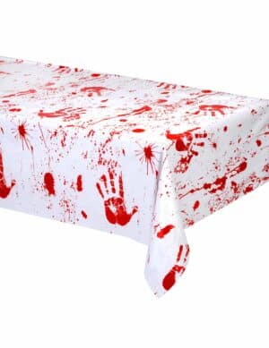 Horror-Tischdecke Blutiger Handabdruck weiss-rot 274x137cm