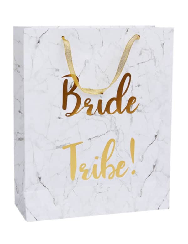 Junggesellinnenabschied-Geschenktasche Marmor Bride Tribe Deko weiss-gold 32x25 cm