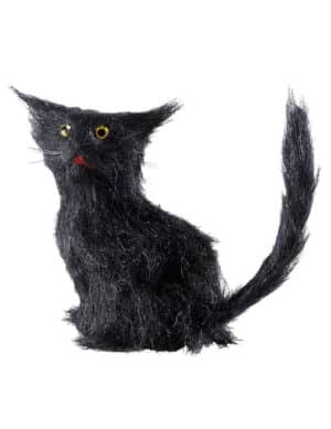 Katze mit Fell Halloween-Deko-Figur schwarz 12cm