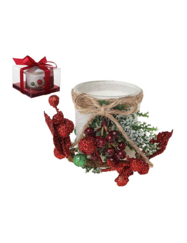 Kerzengesteck mit Beeren Tischdekoration Weihnachten weiß-rot-grün 10cm