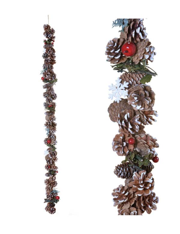 Klassische Tannenzapen-Girlande Weihnachts-Deko braun-grün-rot 120 cm