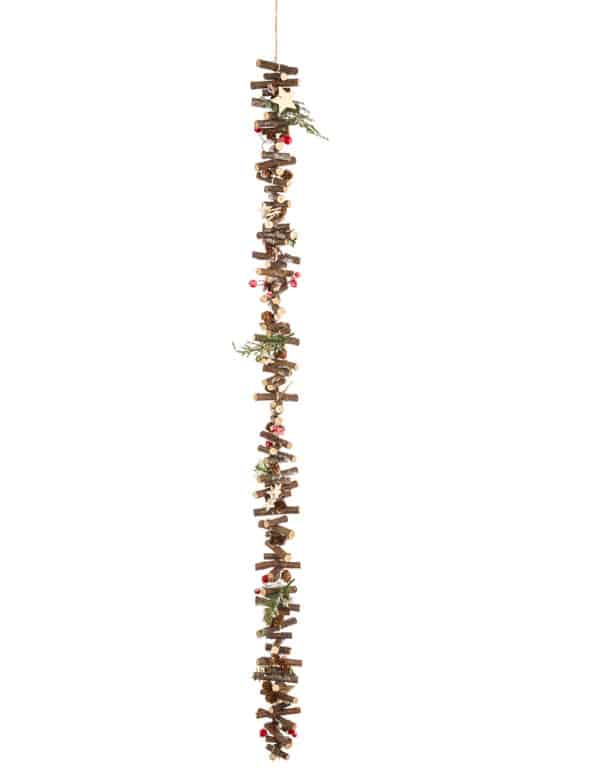 Kleine Holzstämme Naturholz-Girlande für Weihnachten braun-grün-rot 1 m