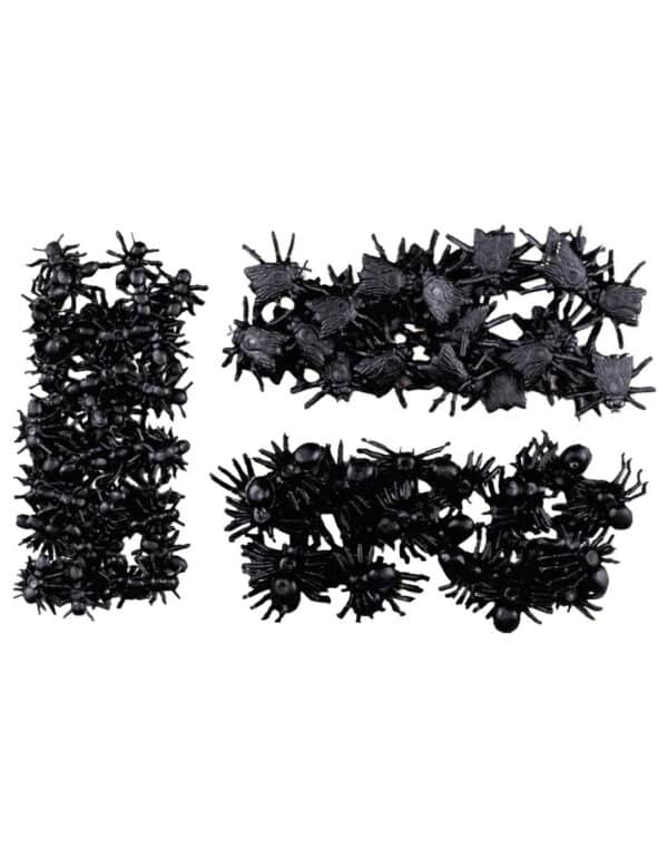 Krabbeltiere-Set Ameisen Spinnen und Fliegen Halloween-Deko 97-teilig schwarz 2x1cm