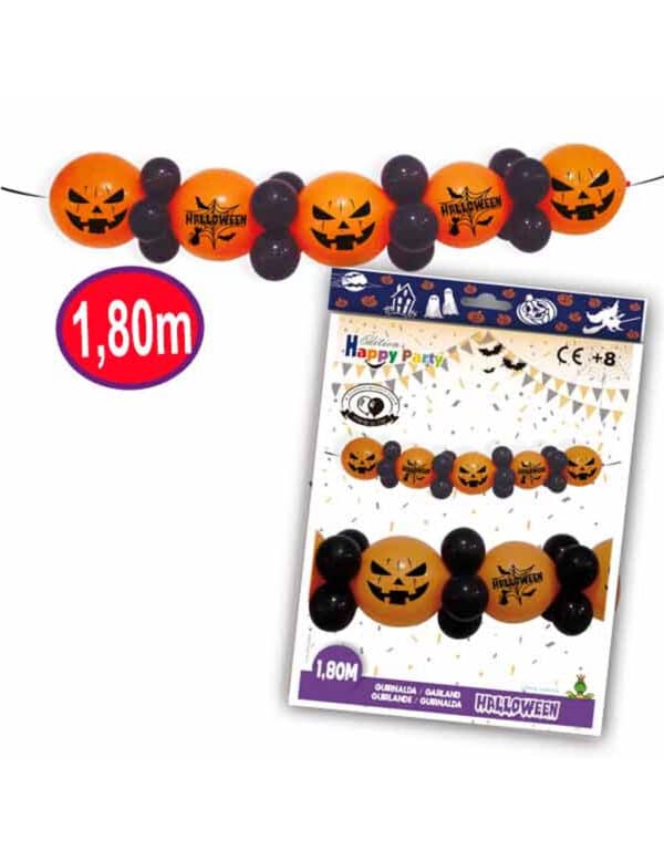 Kürbis-Girlande mit Luftballons Halloween-Deko orange-schwarz 1