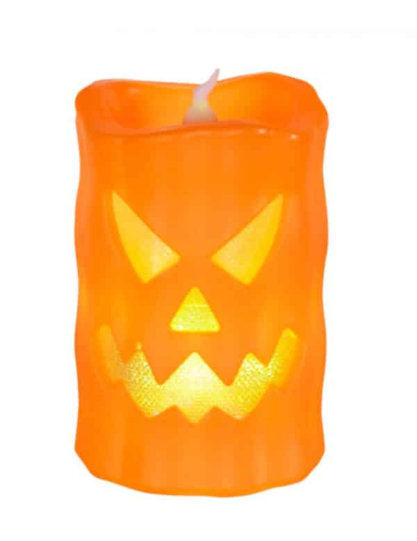 Kürbis LED-Kerze Halloween Tischdeko 10cm orange