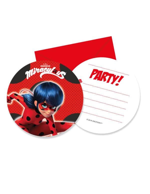 Ladybug-Einladungskarten mit Briefumschlägen Kindergeburtstag 6 Stück rot-schwarz