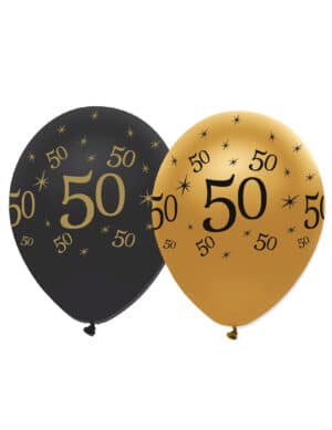 Luftballons 50. Geburtstag 6 Stück schwarz-gold 30cm