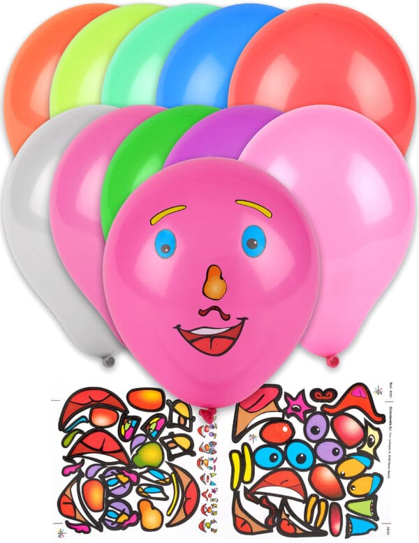Lustige Luftballons mit Gesicht und Stickern 10 Stück bunt