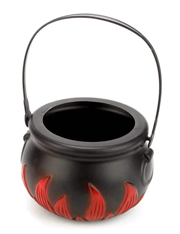 Mini Hexenkessel mit Flammen Halloween-Deko schwarz-rot 13cm